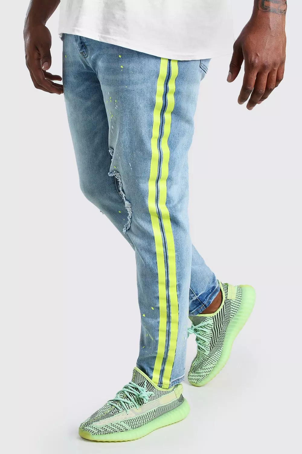 Neon green striped store jeans